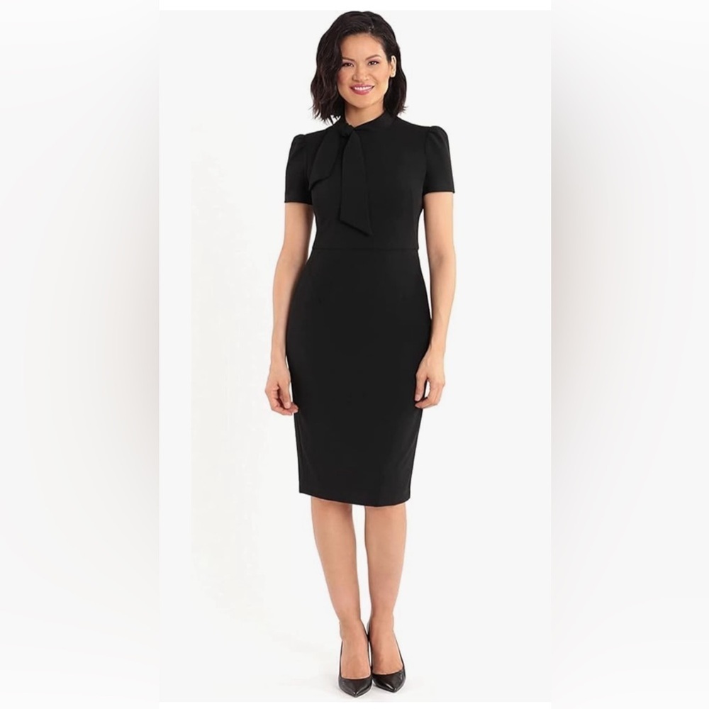Maggy London Black Tie-Neck Sheath Dress